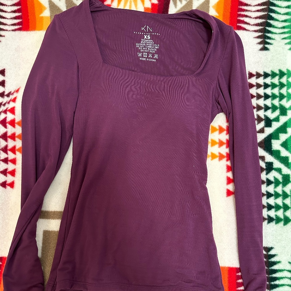 KLASSY NETWORK Purple long sleeve square neck top XS